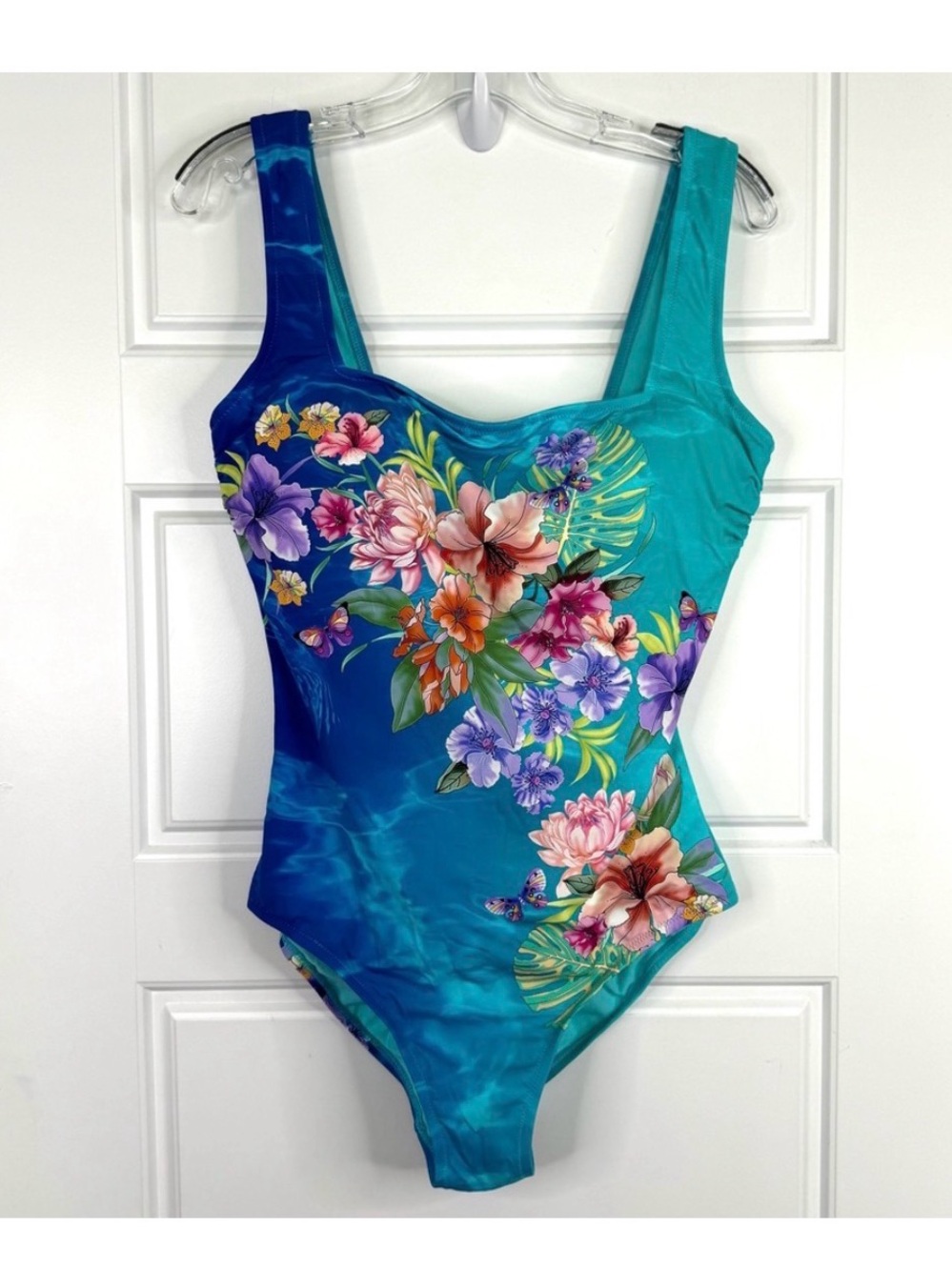 Johnny Was Blue and Teal Floral One-Piece Swimsuit sz XL